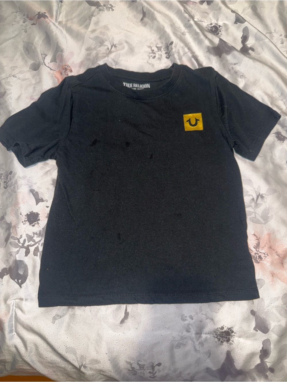 True Religion Kids Black Tee with Yellow Logo Patch